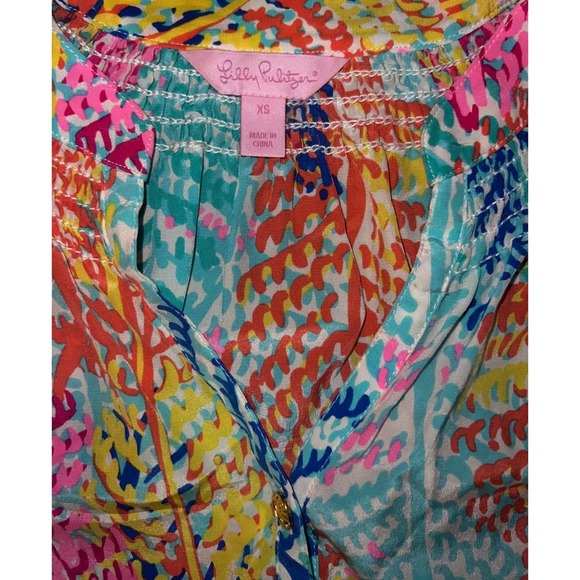 Lilly Pulitzer 100% Silk Multicolor Leaf Print Tunic Top   dopamine Sz xs - Picture 6 of 6